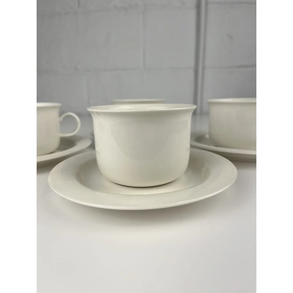 Arabia Finland Arctica White Cup & Saucer SET OF 4 MCM Minimalist